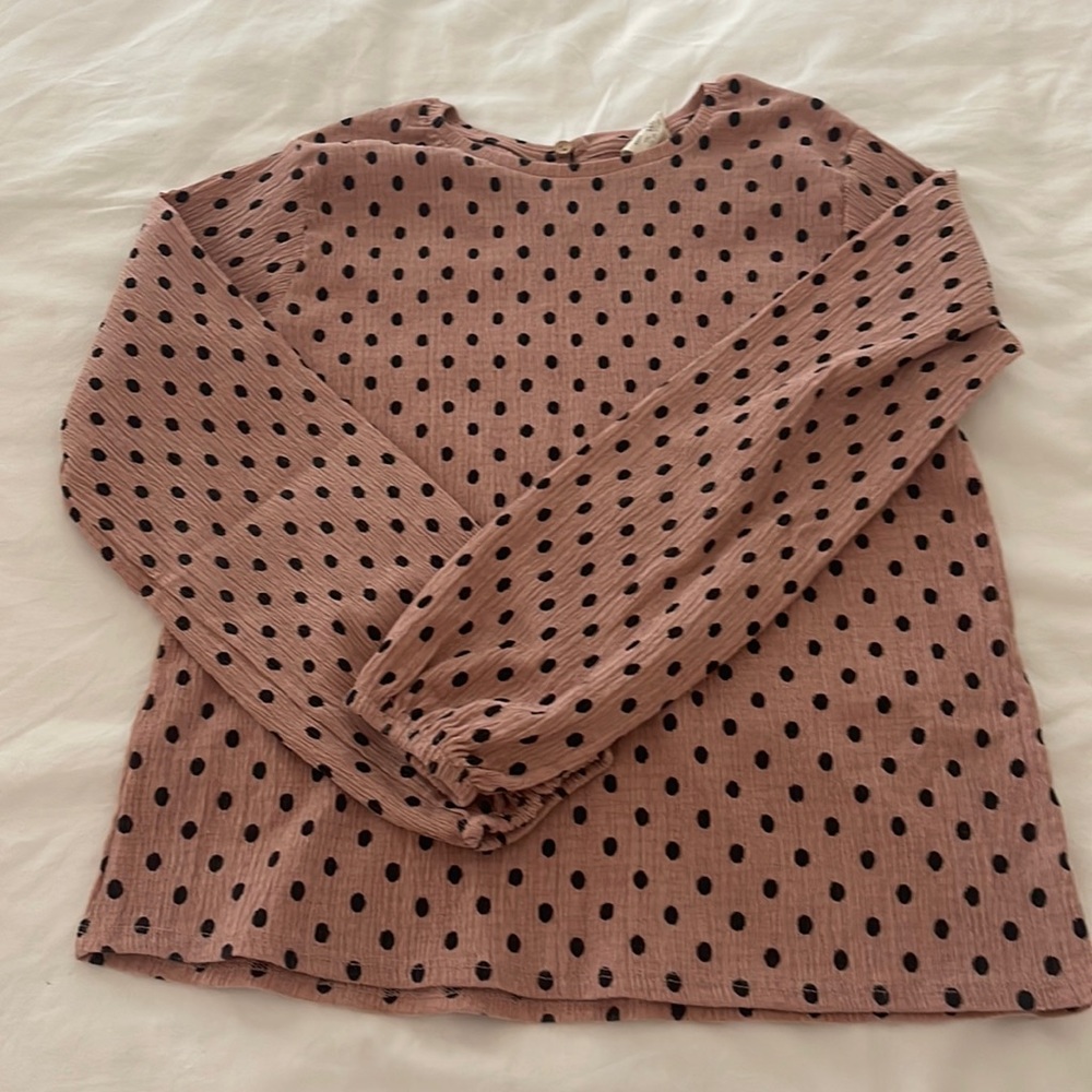 zara girls pink & black polka dot long sleeve blouse